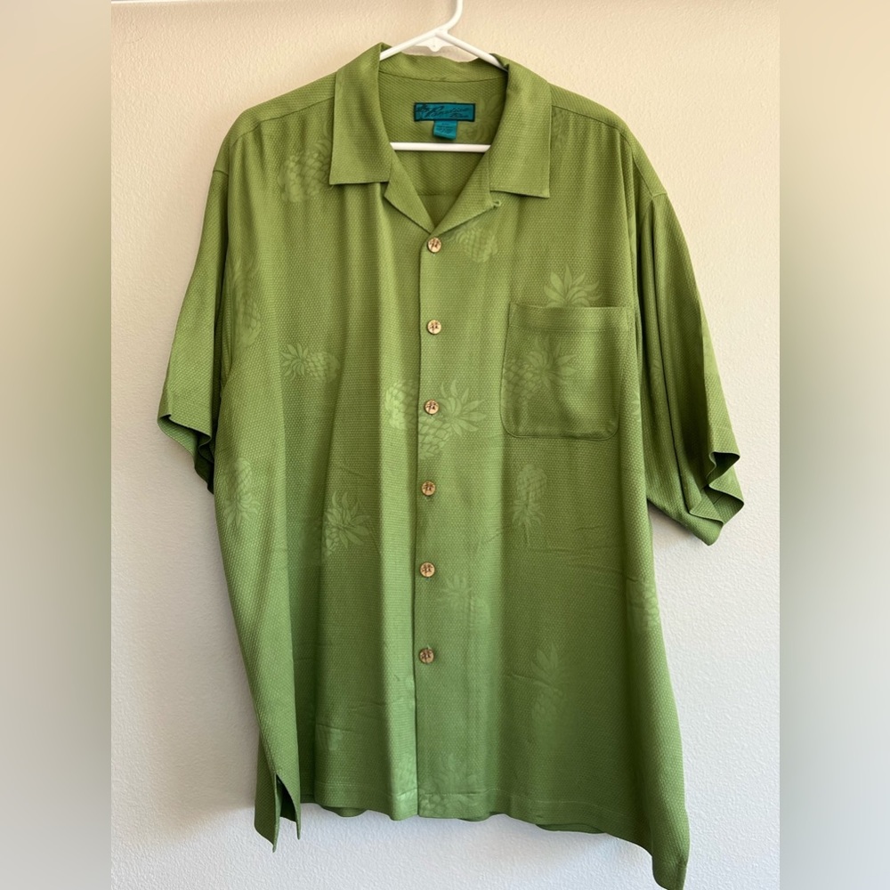 PARADISE BLUE GREEN SILK BUTTON DOWN